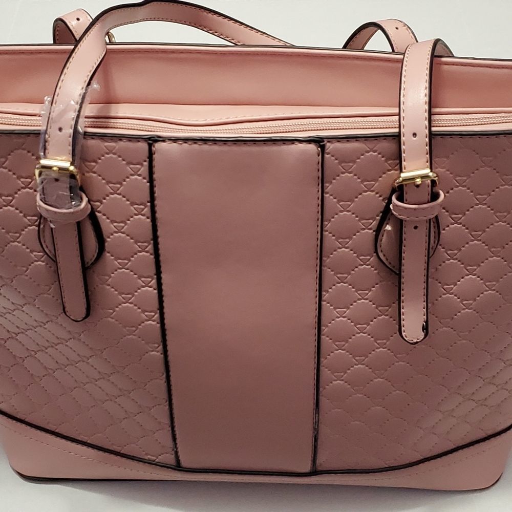 Pink Vegan Leather Textured Large Shoulder Bag Office Career